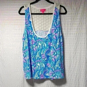 Lilly Pulitzer For Target Blue My Fans Tank top. Ladies 3X